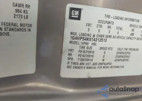 2001 Buick Lesabre Custom from USA, damaged, VIN 1G4HP54K614212513